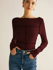 Damen Langarmshirt Baumwolle Lyocell Slim Fit mit Lettuce Trim