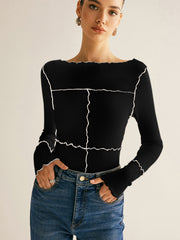 Damen Langarmshirt Baumwolle Lyocell Slim Fit mit Lettuce Trim