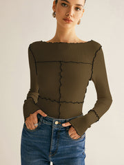 Damen Langarmshirt Baumwolle Lyocell Slim Fit mit Lettuce Trim