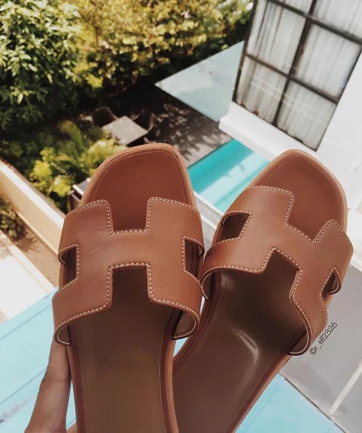 Damen Ledersandalen Soleil | Flache Sandalen mit H-Riemen