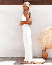 Damen Leinenhose Baumwolle Weit Beinig