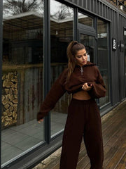 Damen Loungewear Anzug Strickmaterial mit Reißverschluss