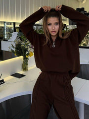 Damen Loungewear Anzug Strickmaterial mit Reißverschluss