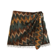 Damen Mini Wickelrock mit Boho Muster