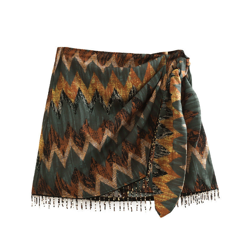 Damen Mini Wickelrock mit Boho Muster