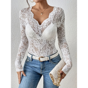 Damen Oberteil Langarm V-Ausschnitt Elegantes Design