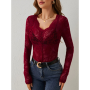 Damen Oberteil Langarm V-Ausschnitt Elegantes Design