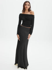 Damen Off-Shoulder Langarm T-Shirt Jersey