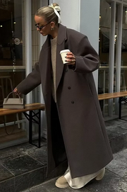 Damen Oversized Mantel mit Reverskragen und Hohem Schlitz