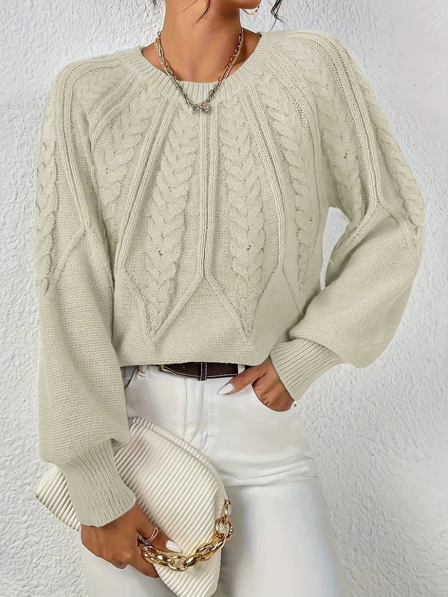 Damen Pullover Baumwolle Kabelstrick Lässig