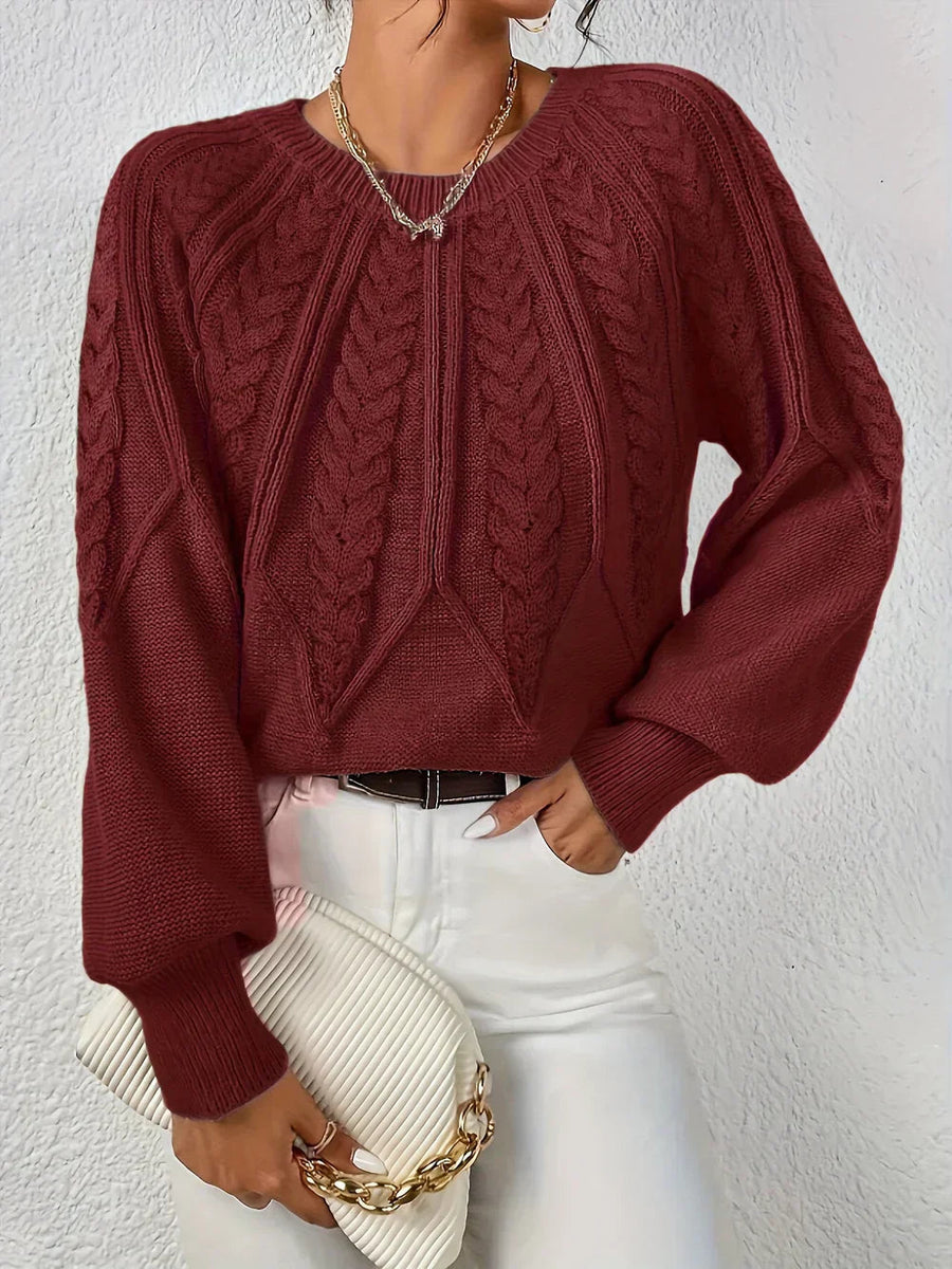 Damen Pullover Baumwolle Kabelstrick Lässig
