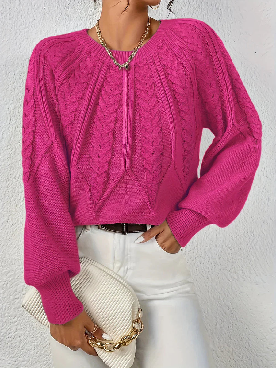 Damen Pullover Baumwolle Kabelstrick Lässig