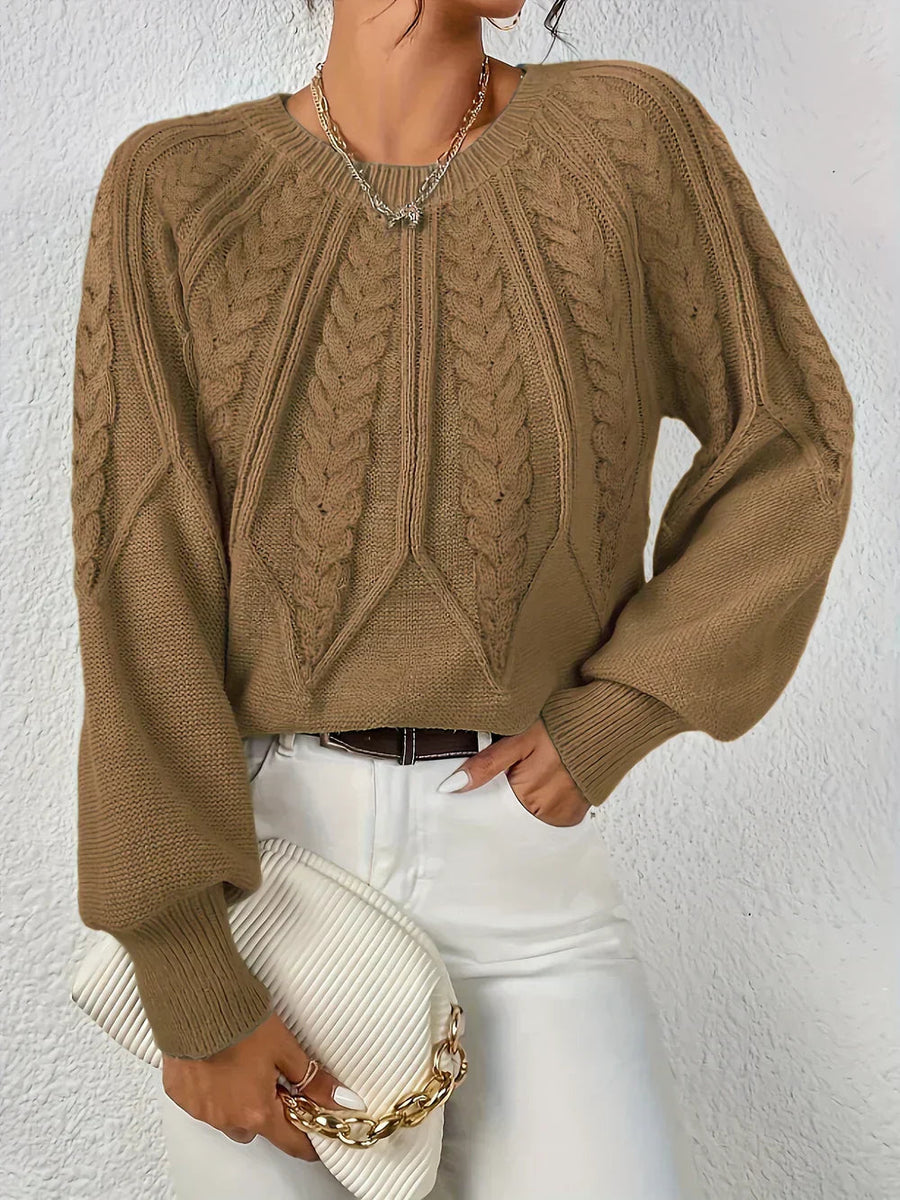 Damen Pullover Baumwolle Kabelstrick Lässig