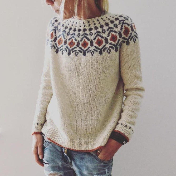 Damen Pullover Grobstrick Geometrisches Muster Wärme