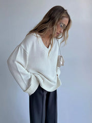 Damen Pullover V-Ausschnitt Baumwolle Lässig
