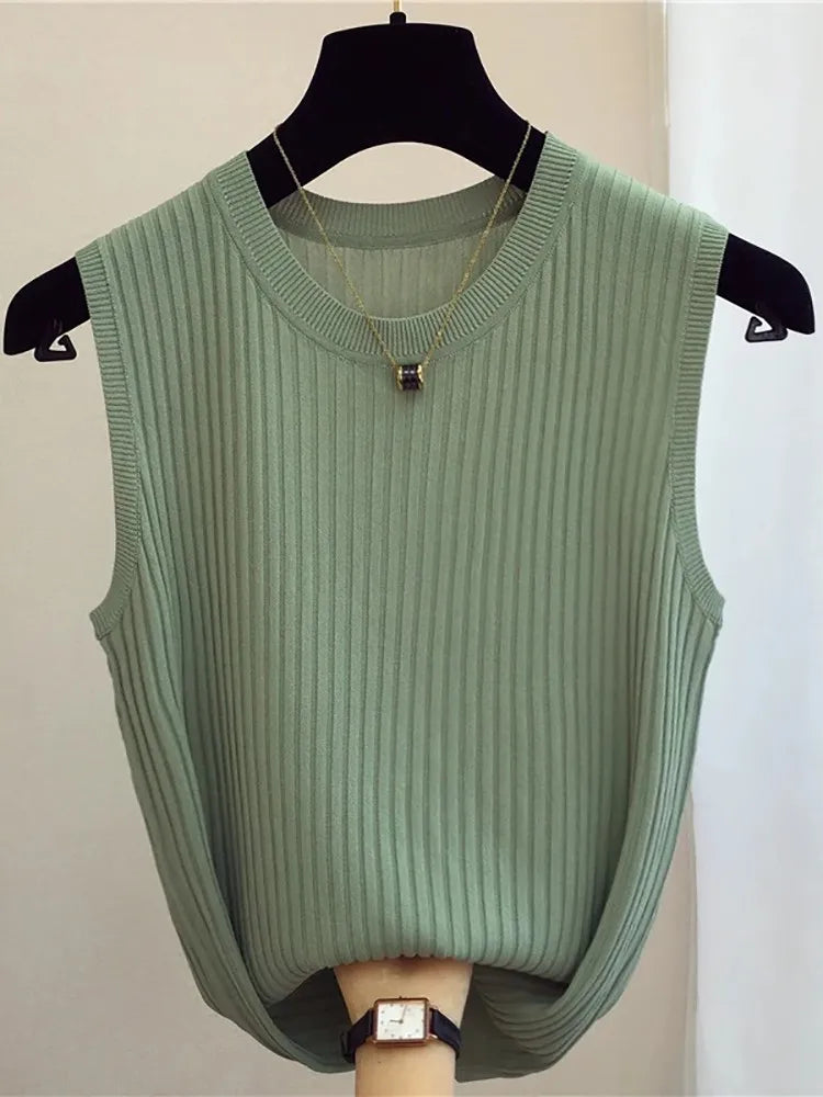 Canotta estiva da donna | Maglia senza maniche lavorata a maglia
