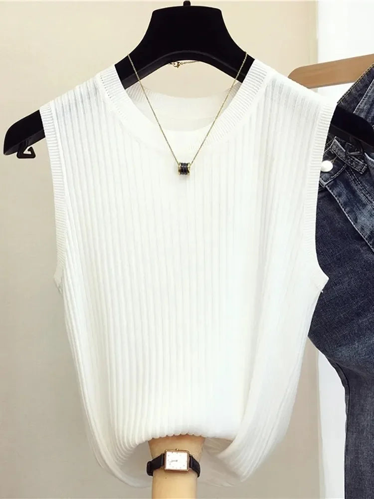 Canotta estiva da donna | Maglia senza maniche lavorata a maglia