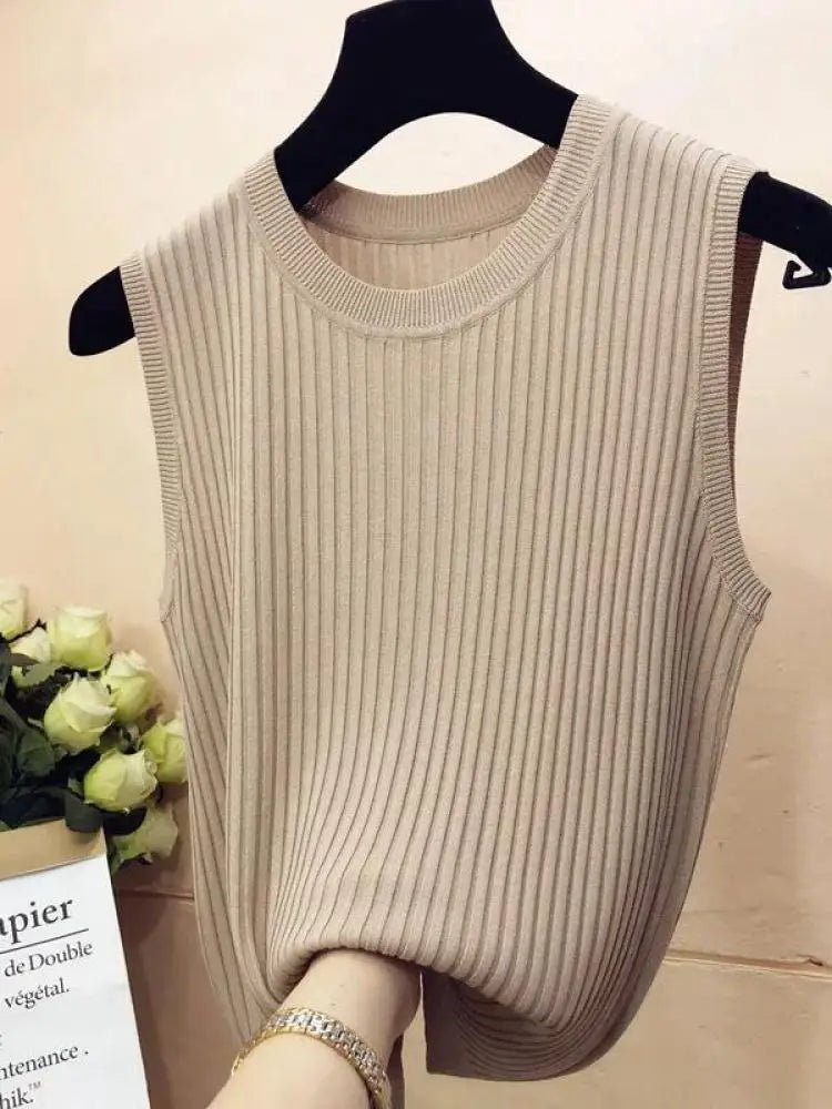 Canotta estiva da donna | Maglia senza maniche lavorata a maglia