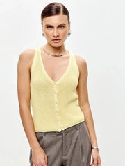 Damen Stricktop Baumwolle V-Ausschnitt