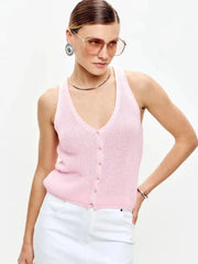 Damen Stricktop Baumwolle V-Ausschnitt