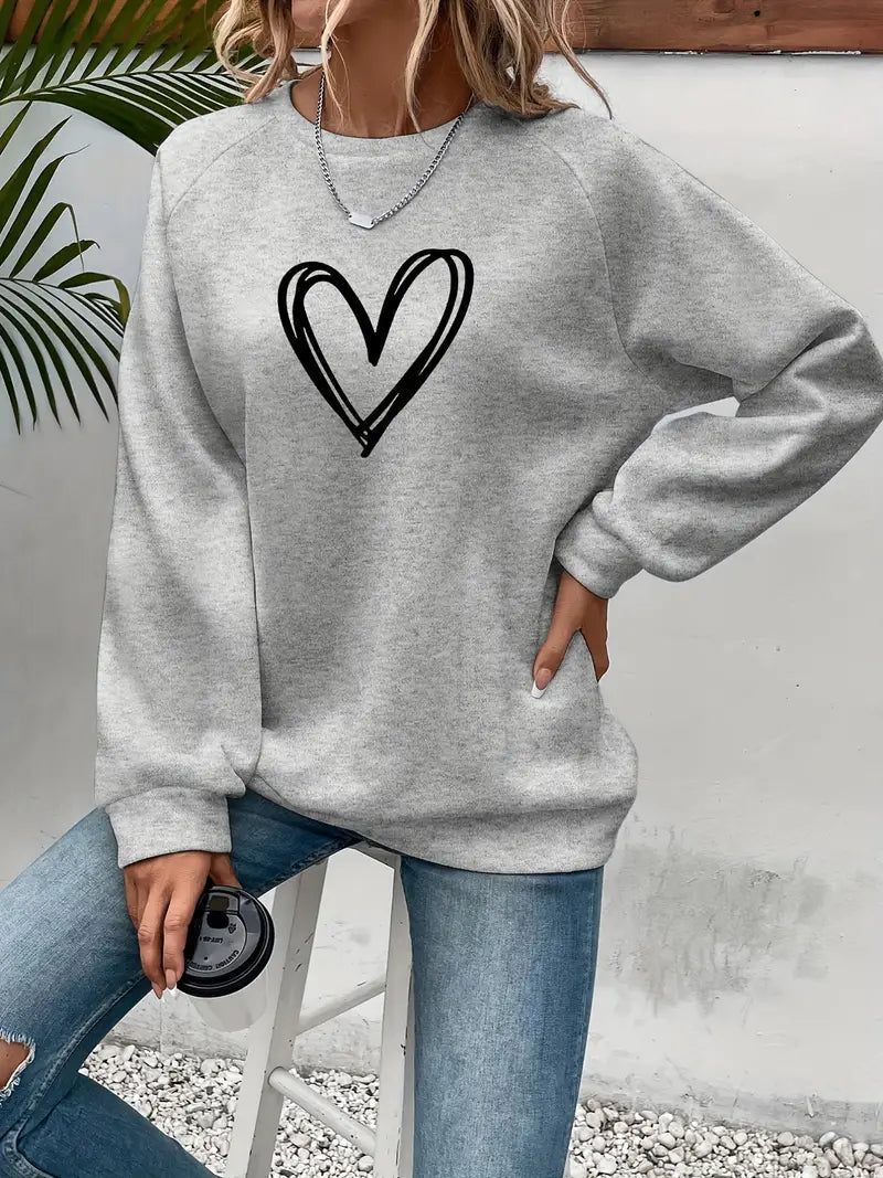 Damen Sweatshirt Baumwolle Herzmotiv