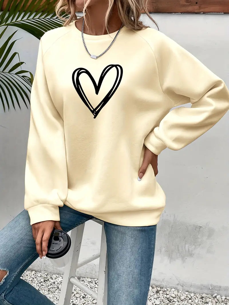 Damen Sweatshirt Baumwolle Herzmotiv