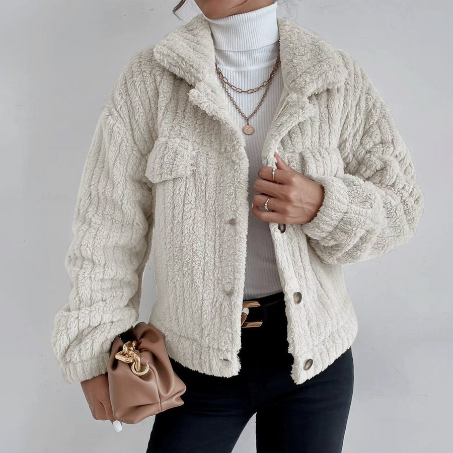 Damen Teddy-Mantel Kurz Teddy Material Elegant