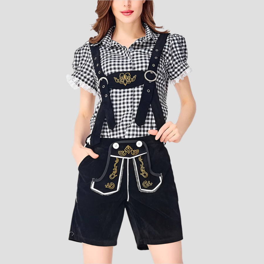 Damen Trachtenanzug Lederhosen Mit Bluse Elegant