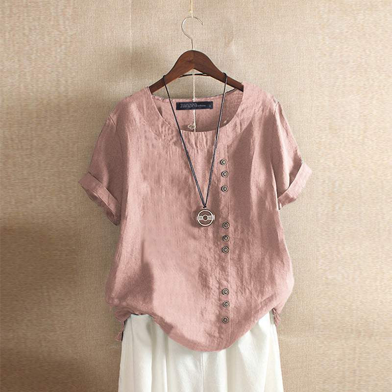 Damenbluse Baumwolle Asymmetrisch Mit Knopfdetails
