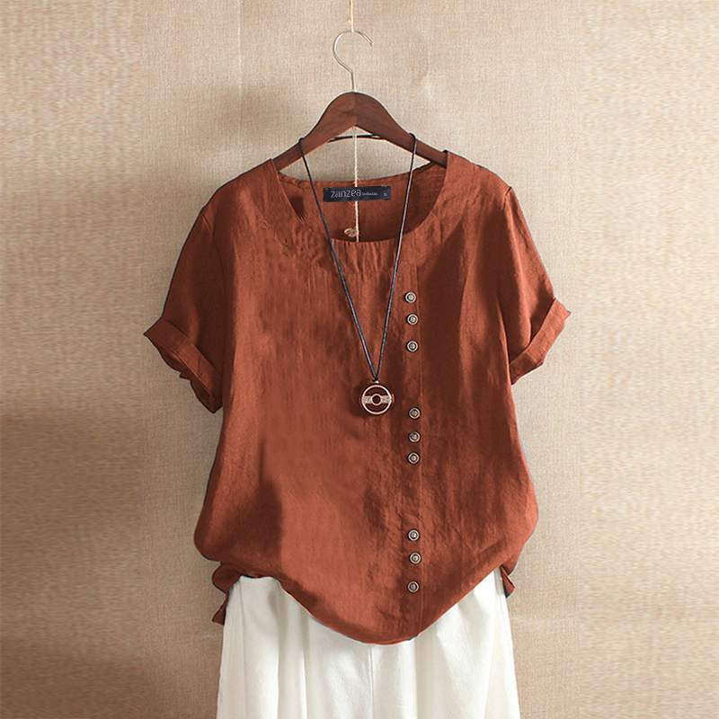 Damenbluse Baumwolle Asymmetrisch Mit Knopfdetails