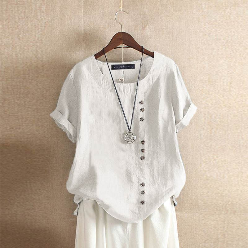 Damenbluse Baumwolle Asymmetrisch Mit Knopfdetails