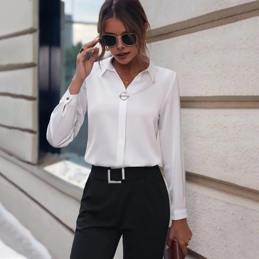 Damenbluse Chiffon Elegant Langarm Stilvoll