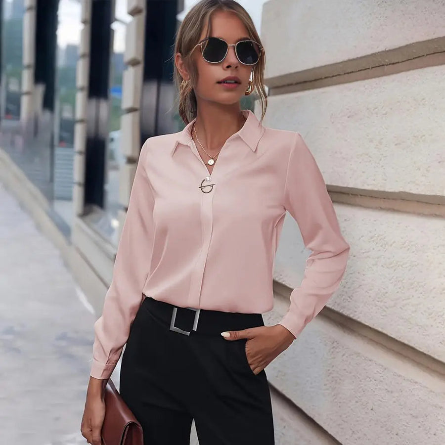 Damenbluse Chiffon Elegant Langarm Stilvoll