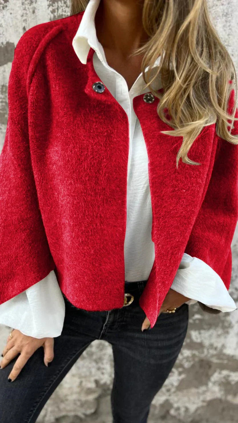 Damenjacke Baumwolle Elegant Übergangsjacke mit Rundhalsausschnitt