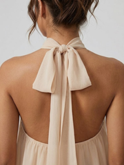 Damenkleid Kurz Stehkragen Neckholder Rückenfrei Rüschen