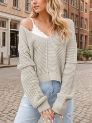 Damenpullover V-Ausschnitt Strick Warm und Elegant