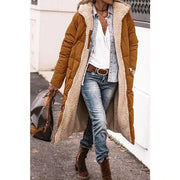 Hazel - Beidseitig verwendbare lange Sherpa-Fleece-Pufferjacken mit Kapuze