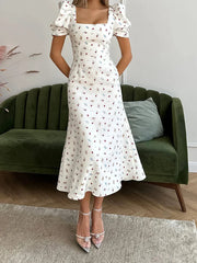 Heidi-Mode | Damen Sommer Rechteck-Ausschnitt Kleid Midi