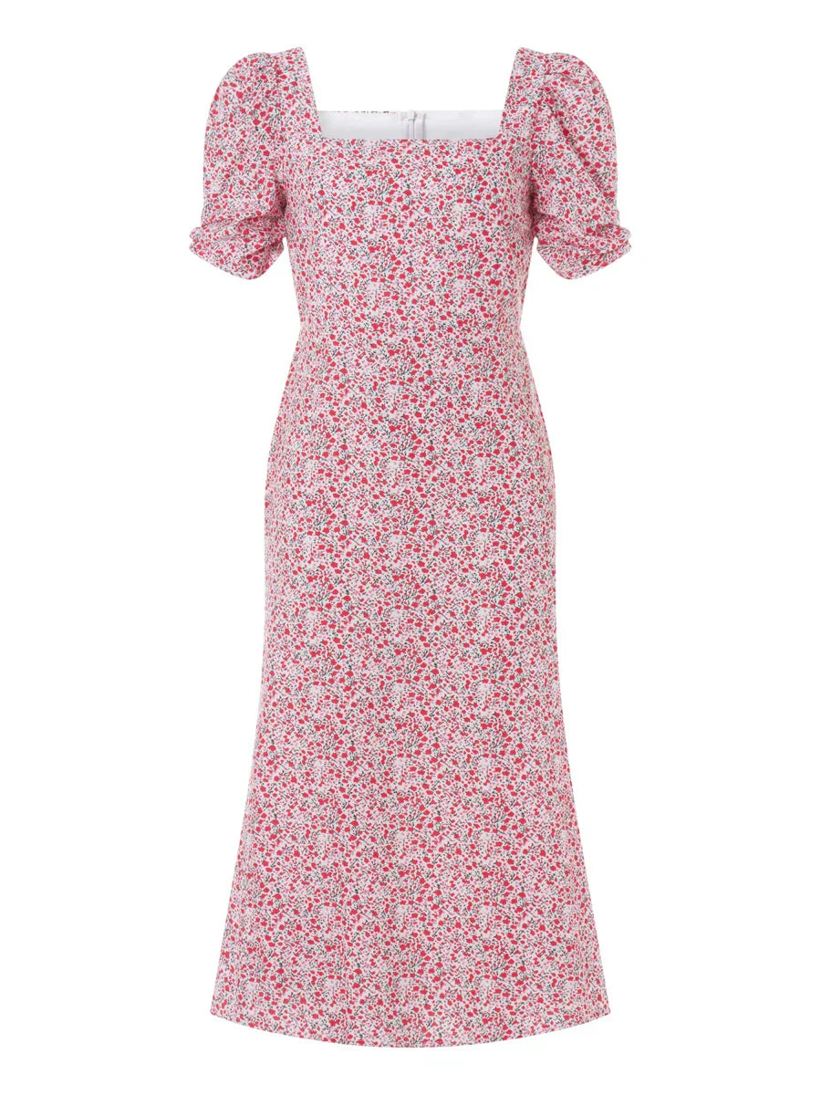 Heidi-Mode | Damen Sommer Rechteck-Ausschnitt Kleid Midi