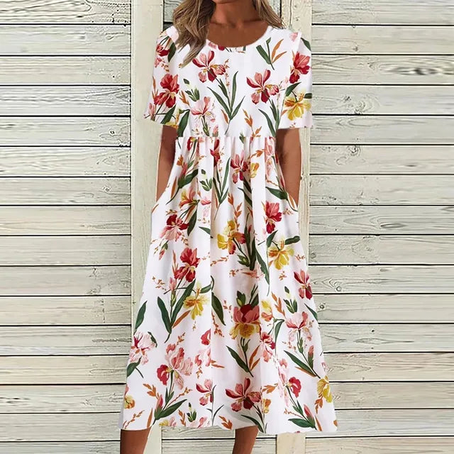 Geblümtes midikleid mit taschen und rundhalsausschnitt - Sophie