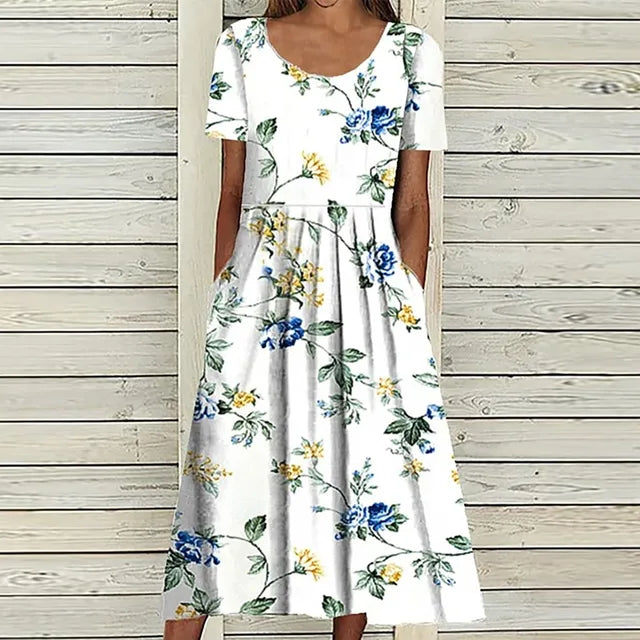 Geblümtes midikleid mit taschen und rundhalsausschnitt - Sophie