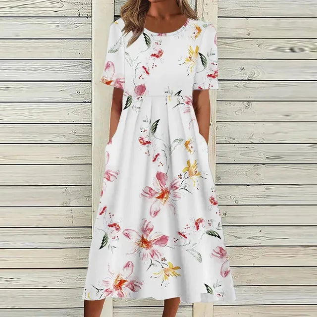 Geblümtes midikleid mit taschen und rundhalsausschnitt - Sophie
