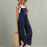 Marie | Damen Baumwoll-Leinen Jumpsuit – Ärmellos & Weit