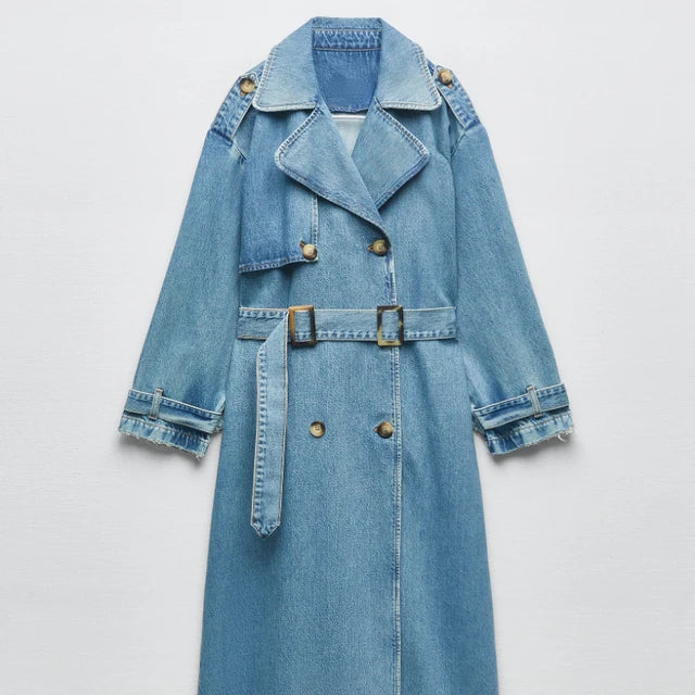 Slim Fit Denim Trenchcoat für Frauen - Modischer Mantel für Herbst/Winter