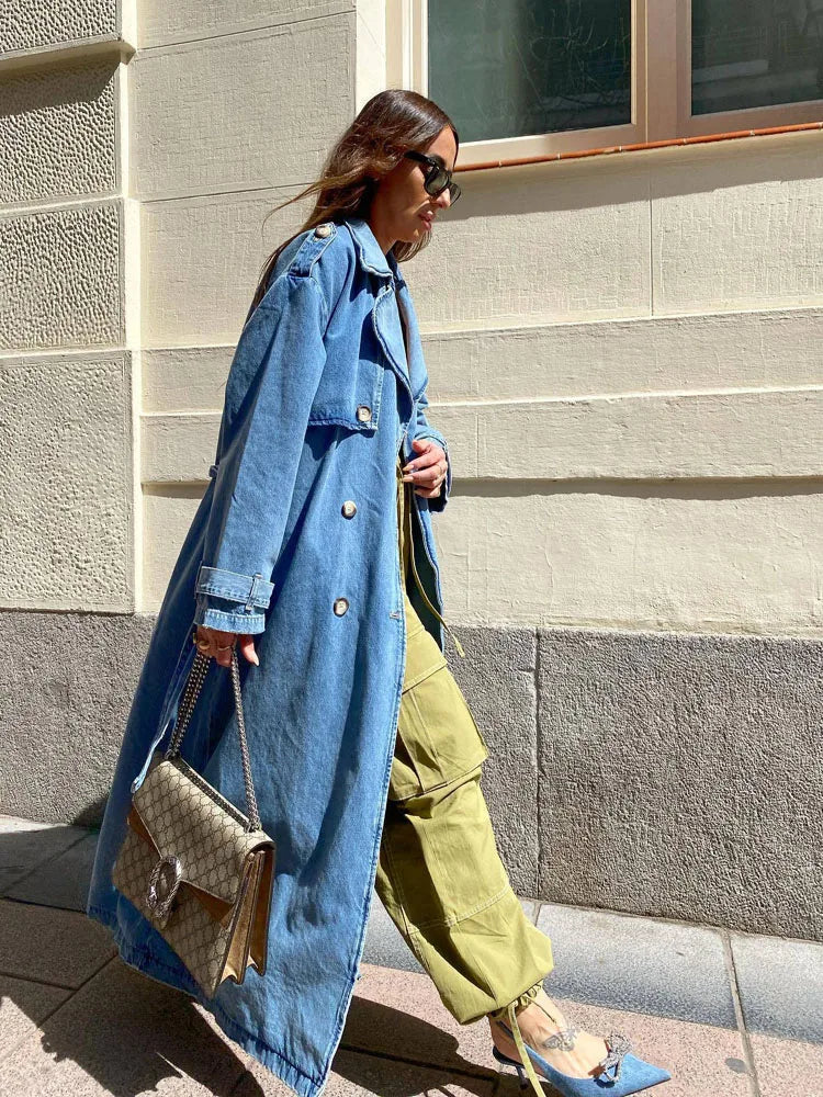Slim Fit Denim Trenchcoat für Frauen - Modischer Mantel für Herbst/Winter