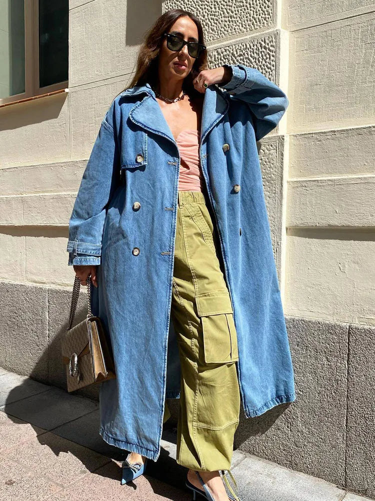 Slim Fit Denim Trenchcoat für Frauen - Modischer Mantel für Herbst/Winter