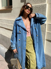Slim Fit Denim Trenchcoat für Frauen - Modischer Mantel für Herbst/Winter