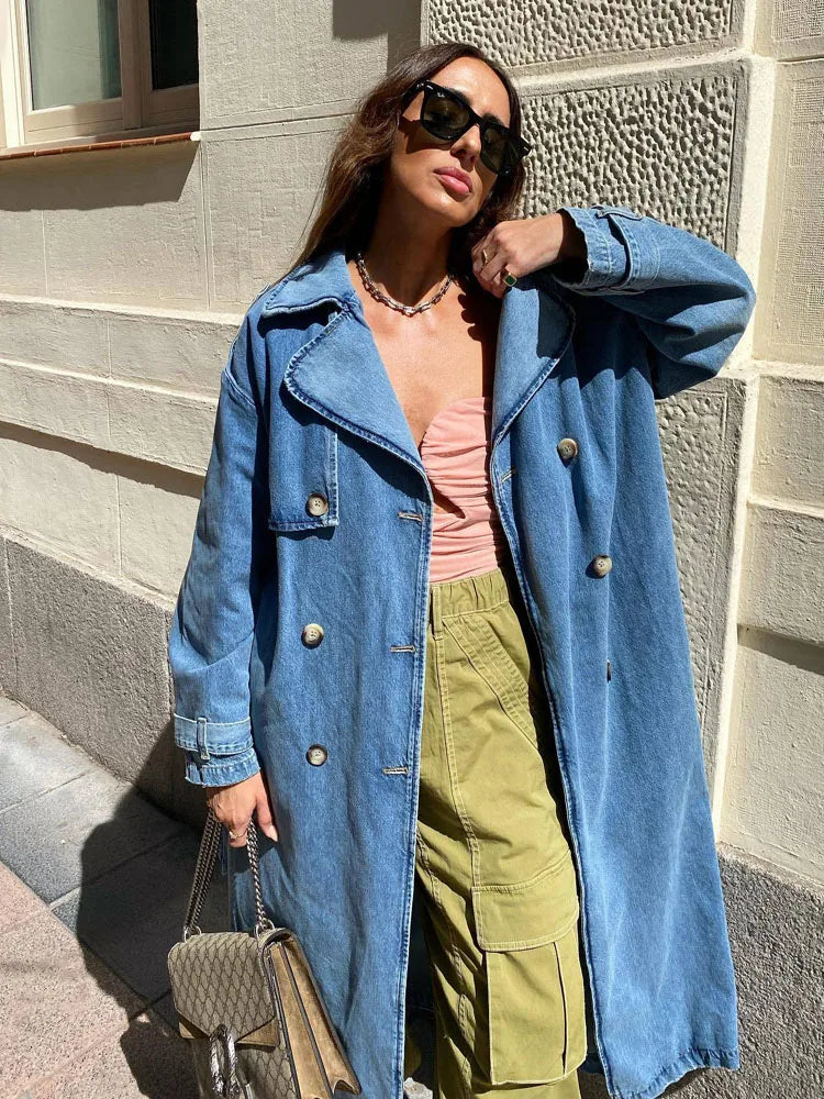 Slim Fit Denim Trenchcoat für Frauen - Modischer Mantel für Herbst/Winter
