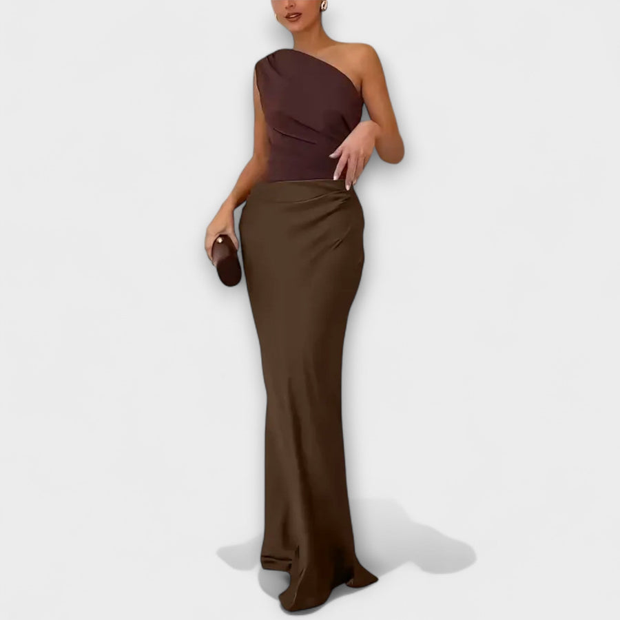 Elissa | Elegantes Ein-Schulter Falten Maxi Kleid