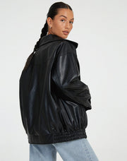 Übergroße, lockere Damen-Lederjacke